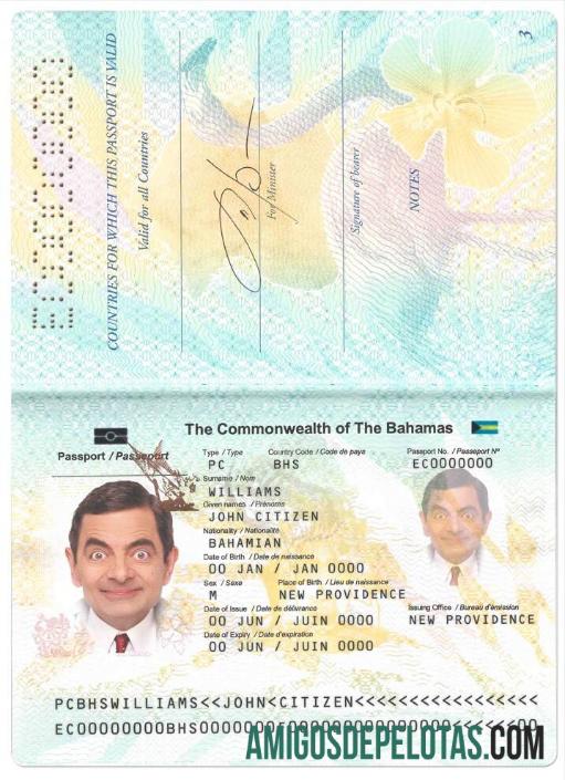 Passaporte das Bahamas amostra